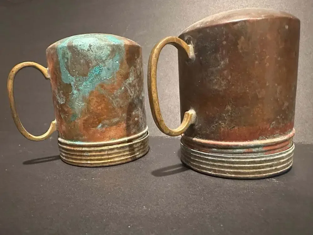 Vintage Square Egg Press Maker and Rustic Copper Salt & Pepper Shakers Set
